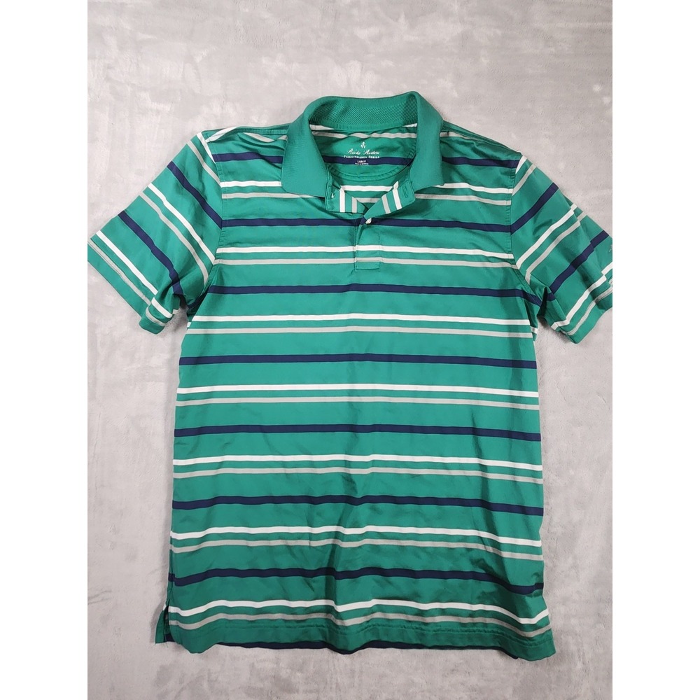 BROOKS BROTHERS Mens Green Striped Performance Series Golf Polo Shirt Large